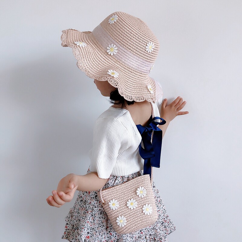 Children's straw hat girl's Sun hat Sun hat Sun hat Sun hat baby fisherman's hat