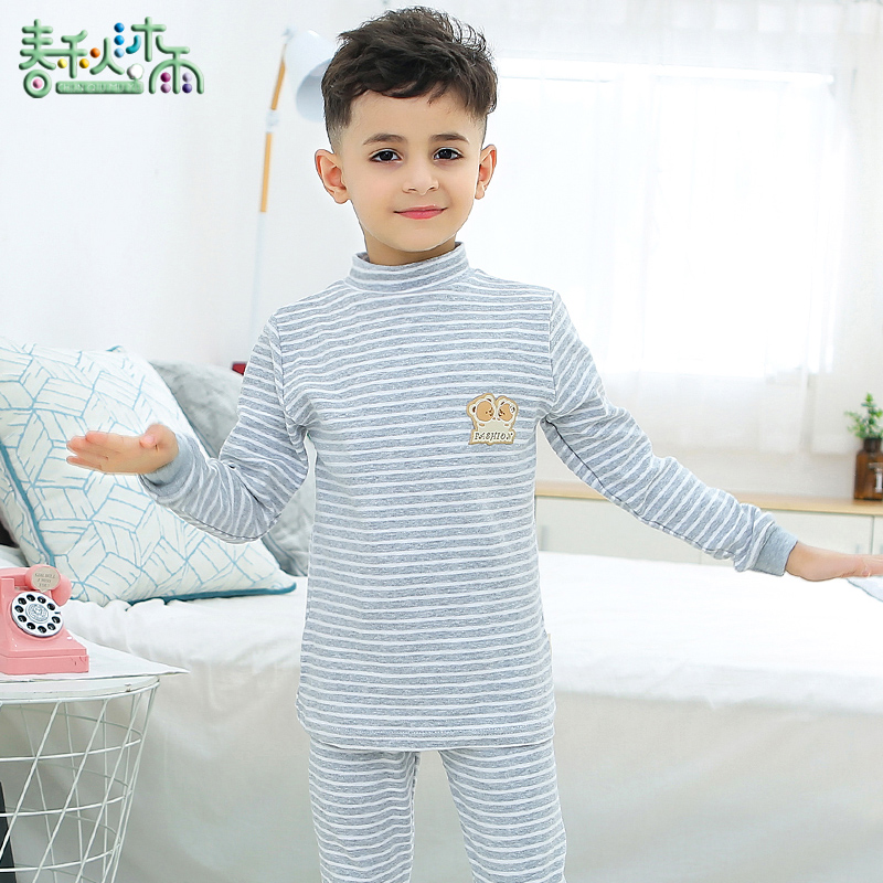 Màu bông cao cổ bé trai đồ lót bộ trong trẻ em lớn Pyjama mùa thu 2-13 tuổi và mùa đông trẻ em mùa thu và mùa thu mùa đông quần quần mùa thu bông.