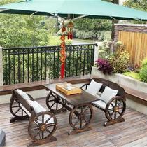 Solid wood table and chair Three-piece coffee table n landscape bench fresh kindergarten wooden table Yard balcony Kung Fu tea made