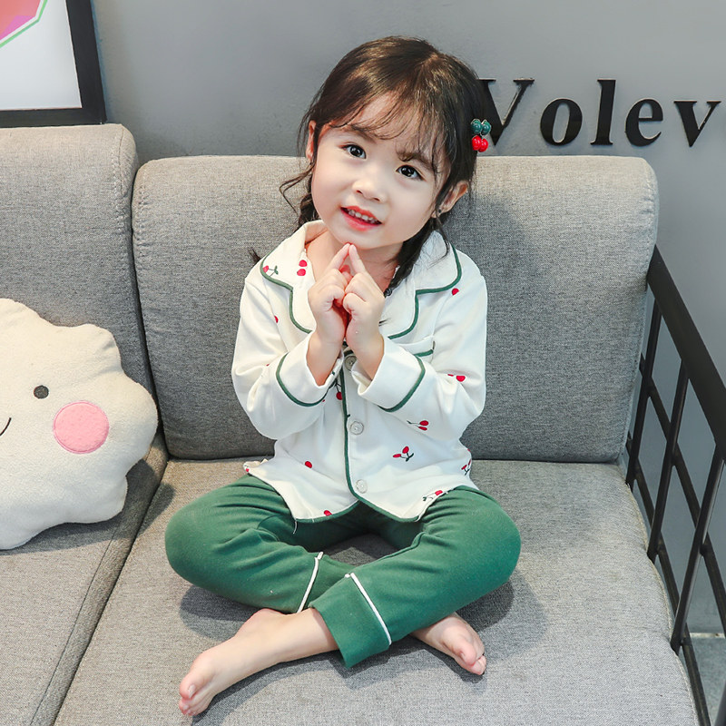 Girls Spring and Autumn Pajamas Set Cotton Thin Children's Girls Baby Autumn Cardigan Princess Cute Home Service
