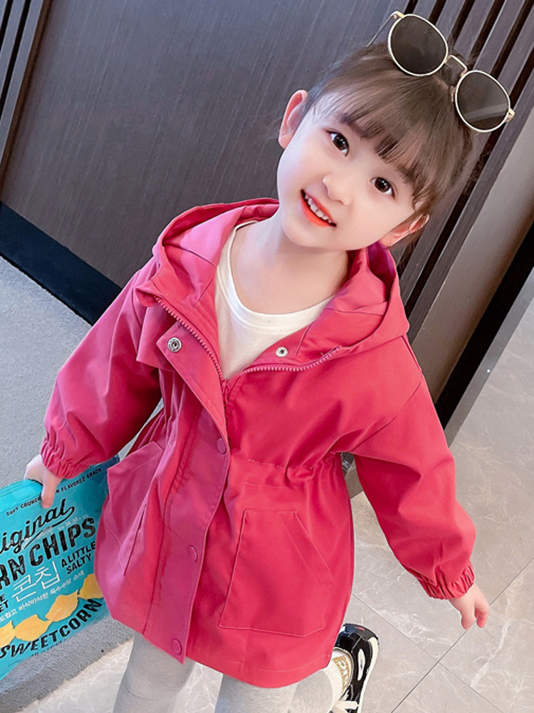 Girls' windbreaker coat spring and autumn 2022 new foreign style fashionable Korean version of the middle-length girl baby children's clothing