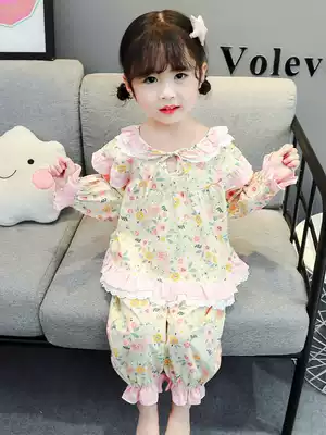 Children's pajamas set for girls spring and autumn cotton thin long sleeve girl three-year-old baby princess home clothing spring clothing