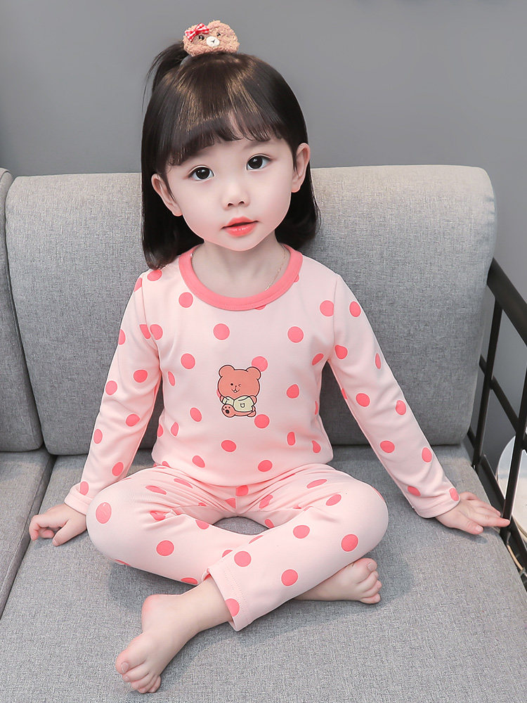 Girl pure cotton pajamas child lovely dot bear autumn children baby baby spring sleeve home clothing