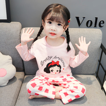 Childrens pajamas womens spring and autumn cotton long sleeves thin girls little girls princesses home clothes autumn clothes