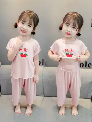 Children's modal pajamas girls summer thin section pure cotton female baby short-sleeved home service suit summer ice silk