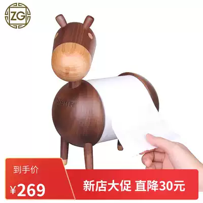 Cartoon donkey creative wooden tissue rack solid wood dining room roll toilet paper rack sanitary paper box home living room creative