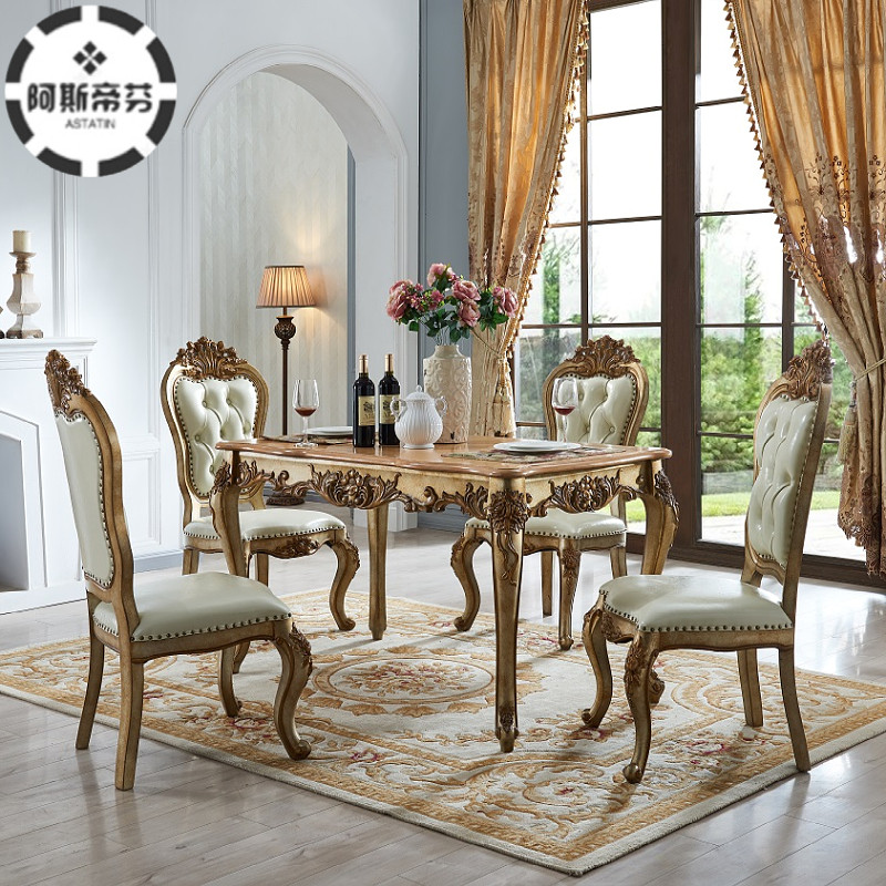American-style solid wood carved dining table small apartment rectangular dining table American-style dining cabinet wine cabinet light luxury hand-painted desk chair