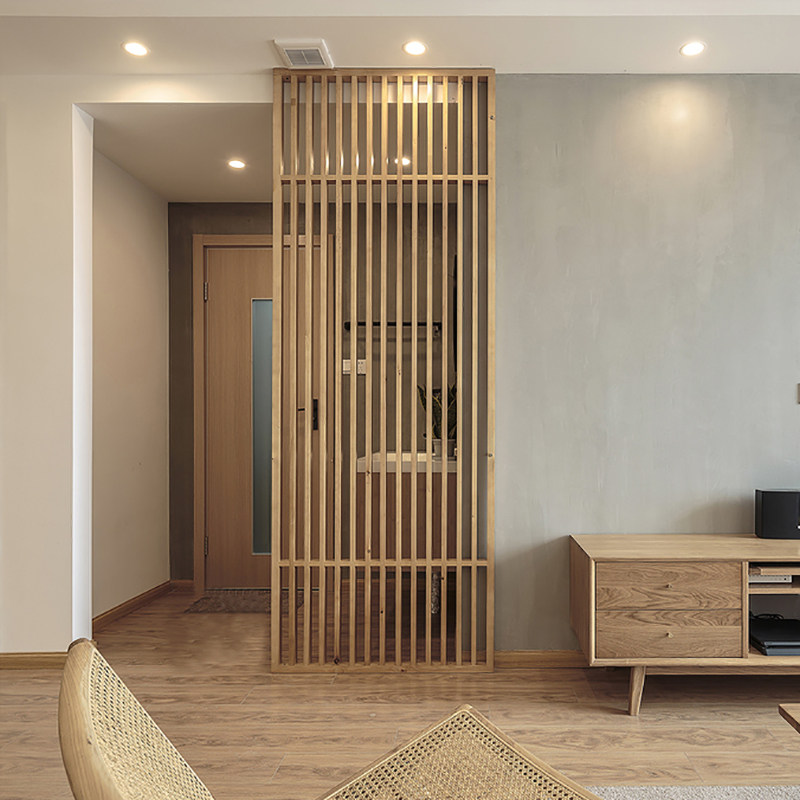 Wooden grille Japanese screen partition wall decoration living room small household porch new Chinese simple bedroom hollow solid wood