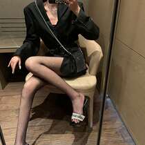 Silk stockings women's summer thin anti-hook silk sexy sentiment hollow fishing net stockings ultra-thin with bright diamond wearing pantyhose sw