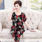 Trung niên và già set mẹ pajama womens mùa hè lụa băng sân lớn cộng với chất béo bông bóng đầu womens tay áo ngắn.