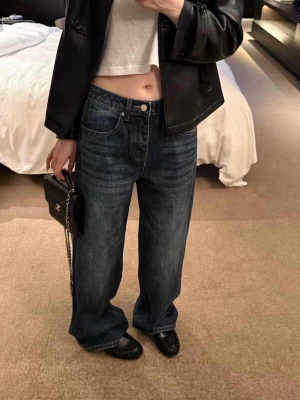 Oker Korean High-Quality Retro Straight-Leg High-Waisted Jeans for Women, New Autumn Korean Style Loose and Versatile Long Pants
