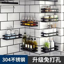 The kitchen shelf wall is hung with a punch-free seasoning frame 304 stainless steel multifunction rack