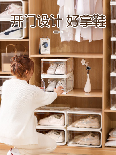 Internet-Famous Plastic Shoe Box Storage Box, Transparent Aj Shoe Cabinet, Storage Solution for Shoes, Space-Saving, Dust-Proof, Hard Plastic