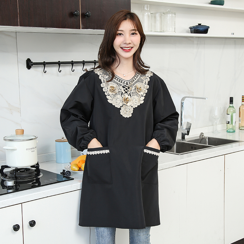 Women's fashion lace waterproof and oil-proof home kitchen apron long sleeve cooking housework cleaning Cute Japanese anti-dressing