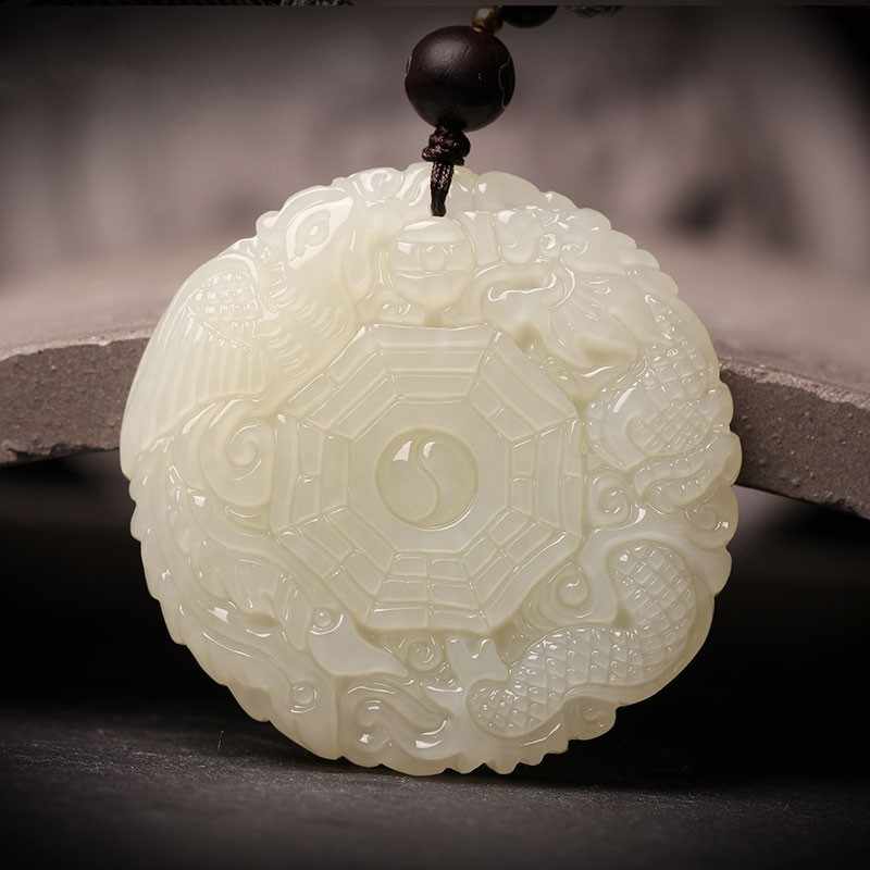 和田玉彩玉ペンダント金糸玉男女款ネックレス玉牌竜鳳太極八卦