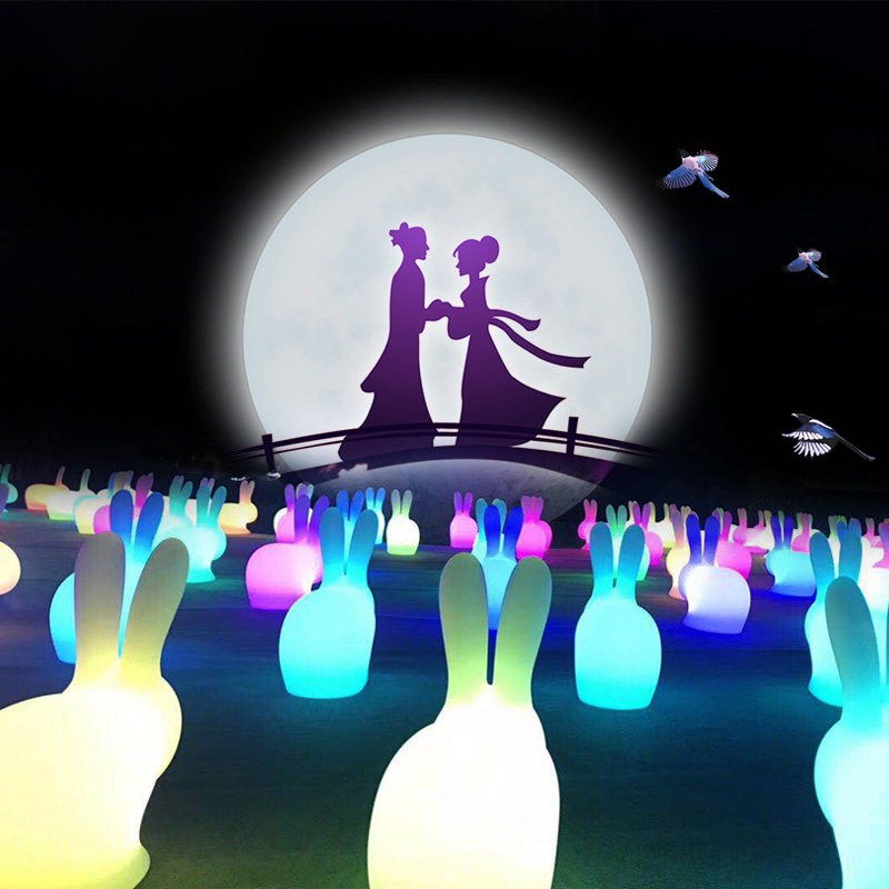 led colorful luminous jade rabbit lamp mid-autumn square event inflatable moon outdoor park lawn creative rabbit lamp