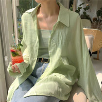 Summer new big code pure color sunscreen schoolgirl Korean version loose with medium length casual shirt blouses jacket thin jacket