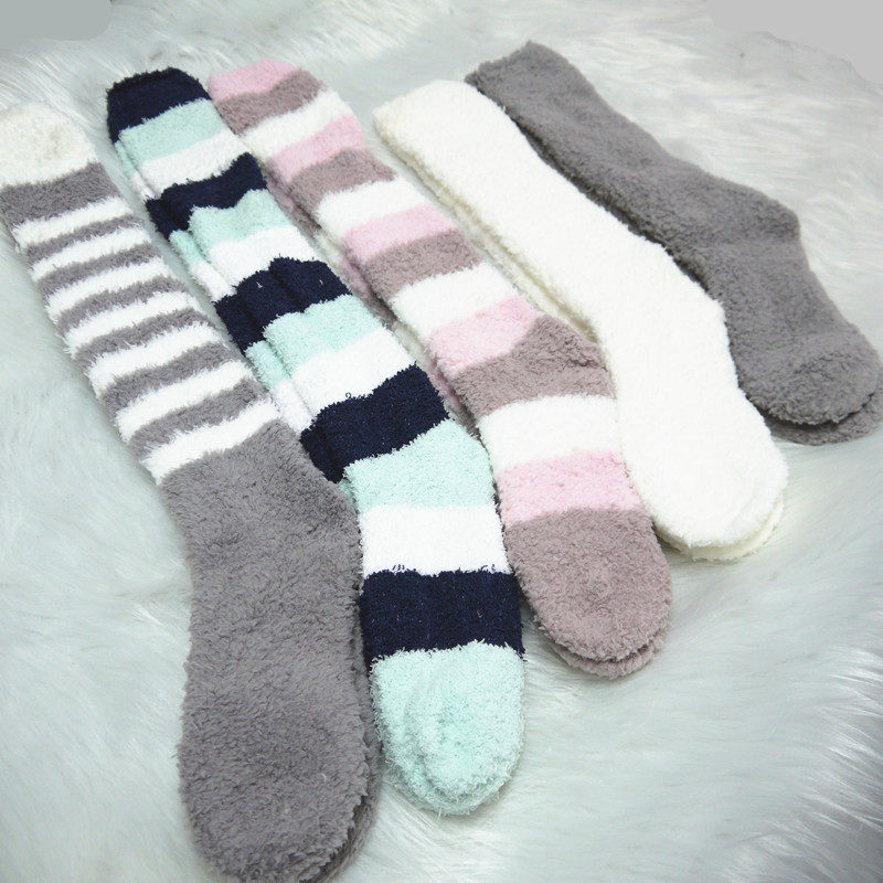  Rocky Coral Suede Lengthened Home Socks Girls Autumn Winter Warm Floor Socks Thickened Winter Medium-high Stocking Socks
