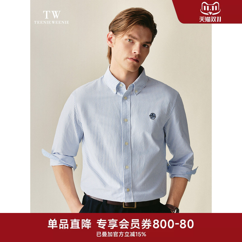 Teenie Weenie Men's Clothing 2026 Autumn Striped Shirt Oxford Cloth Embroidered Pattern Top Jacket