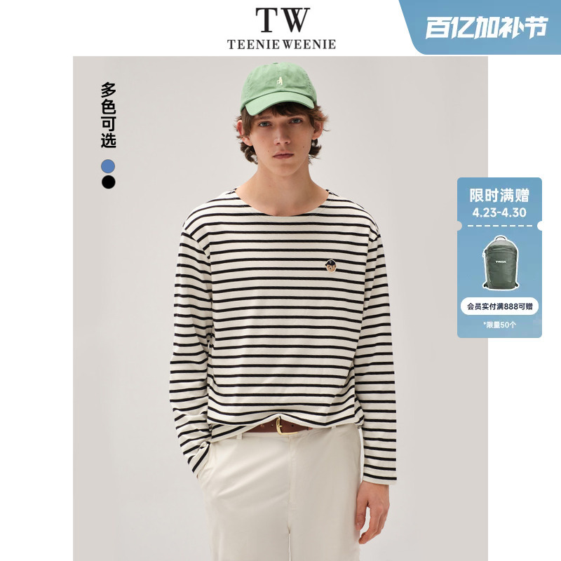 Teenieweenie Men's Clothing 2025 Summer New Simple Round Neck Navy Style Fine Striped T-Shirt