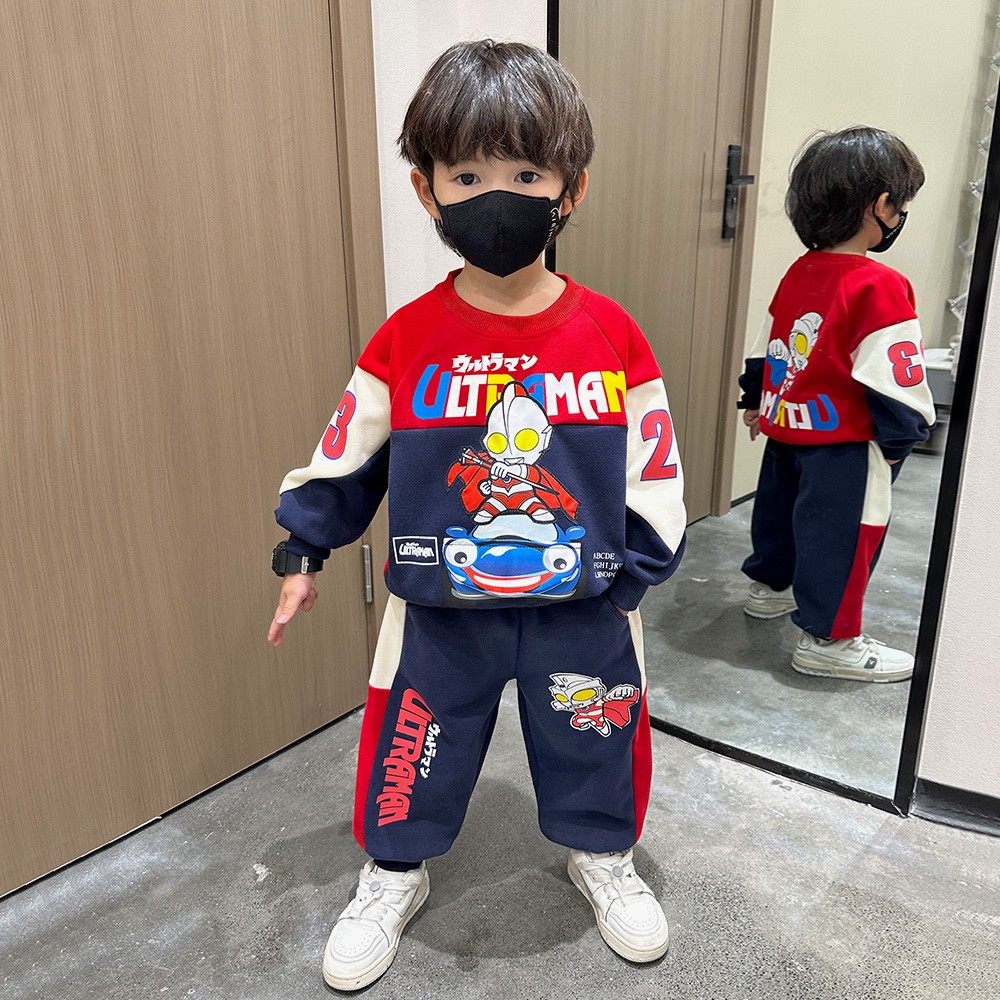 Британский костюм DHWA Ultraman для мальчиков на весну и осень в западном стиле, красивый модный костюм в стиле хулигана, плюс бархатный костюм-двойка с героями мультфильмов