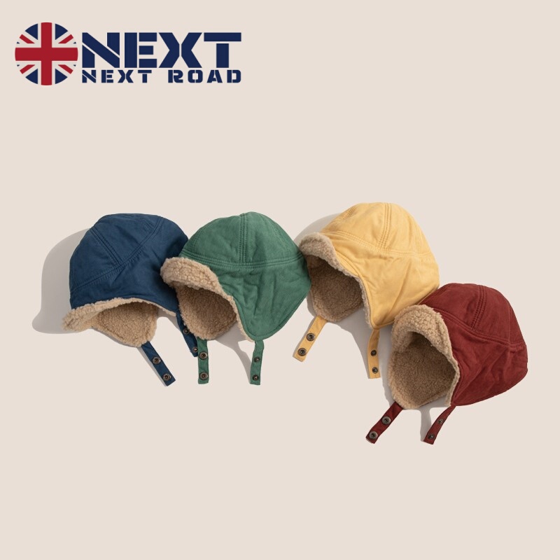 British Dhwa Baby Hat Autumn and Winter Warm Ear-Protecting Lei Feng Hat for Boys and Girls Lamb Wool Pullover Hat