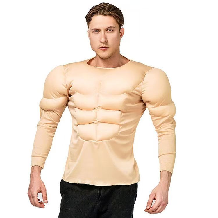 Halloween Costume Muscle Cosplay T-Shirt Chest Muscles Funny Little Boy Adult Abs Muscle Boy Clothing
