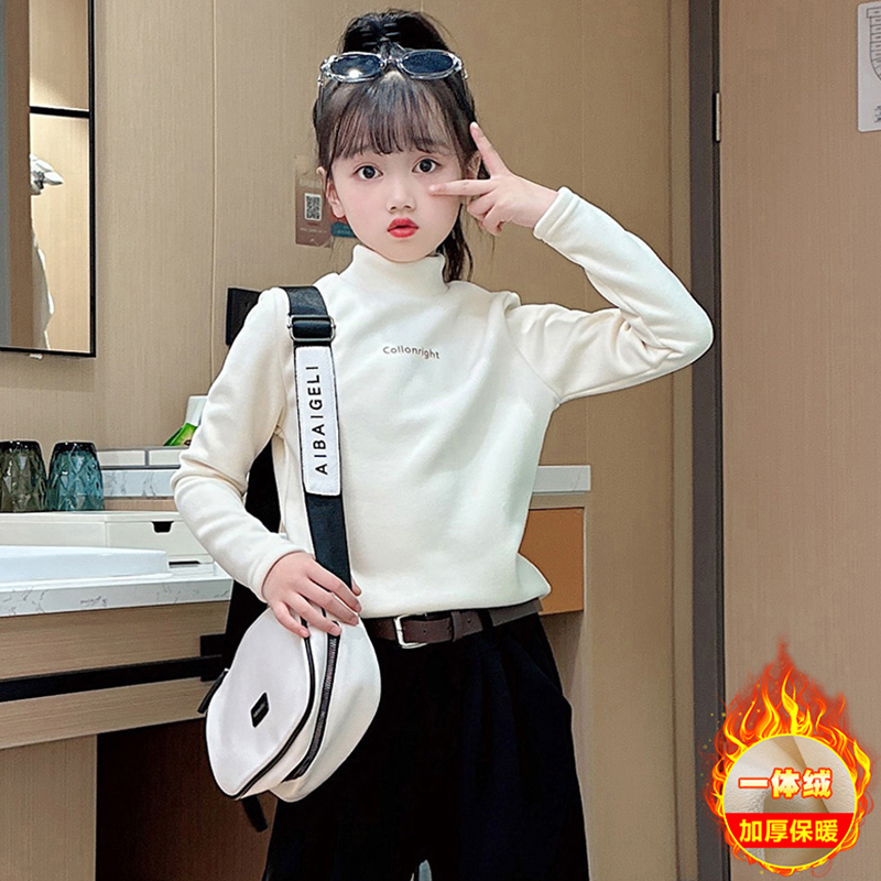 Girl Beating Undershirt Autumn Winter New Gush Thickened Children Long Sleeve T-Shirt Winter Big Boy Half High Collar Dush Blouse-Taobao