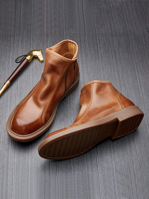 Chelsea boots men British style middle-top Martin boots winter high-top leather shoes warm leather business casual boots men