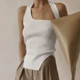 Вязаный белый танк Tap Take Halter Top Top Женский жилет -свитер