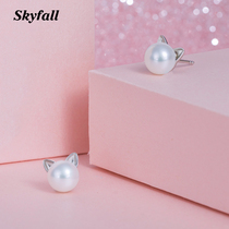 s925 sterling silver new cat earrings cute super cute earrings sweet girl Japanese hipster pearl earrings seconds