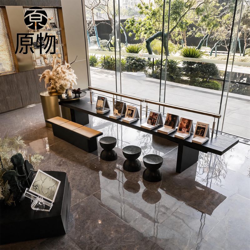 Sales Office Leisure Area, Handmade Wooden Tables and Chairs, Library Desk, Reading Table, Hotel Lobby Reception Long Table