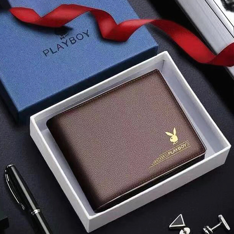 Floral Playboy wallet Men's short dermis Genuine Leather Clips Tide Cards New 2021 Burst College Student Thin cow leather money clip