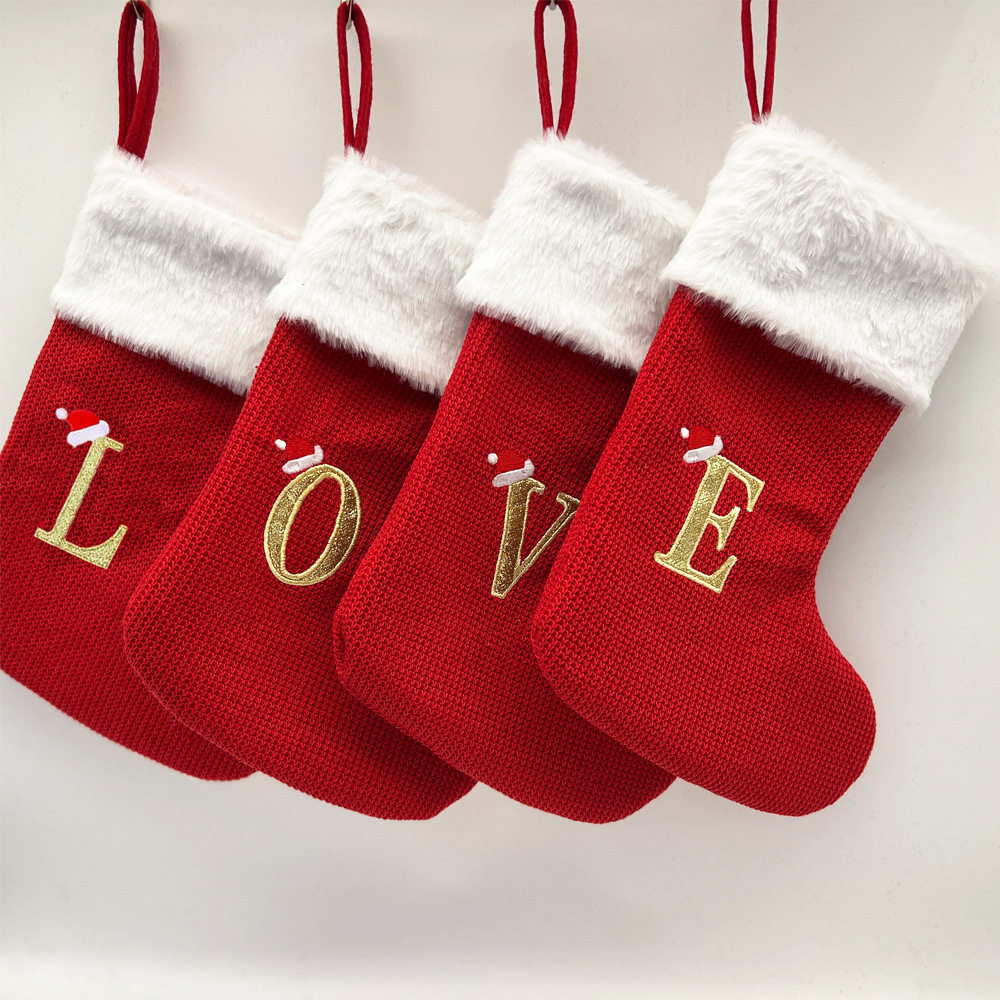 Large number Christmas Sox gift bag red embroidery 26 letter socks Christmas decorations Christmas tree pendants Christmas stockings-Taobao