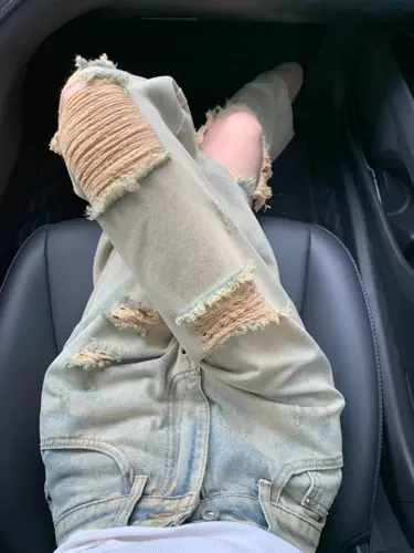 Дизайнерские светлые цветные летние джинсы, штаны, тренд сезона, высокая талия, в американском стиле, по фигуре, свободный прямой крой