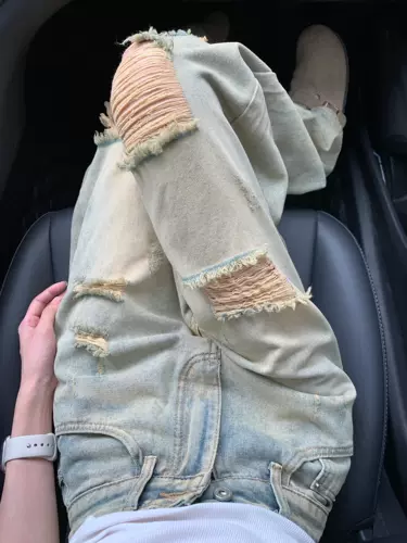 Дизайнерские светлые цветные летние джинсы, штаны, тренд сезона, высокая талия, в американском стиле, по фигуре, свободный прямой крой