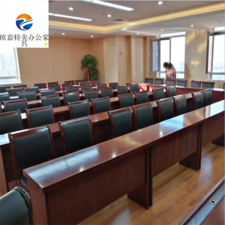 Conference table strip table rostrum training table paint solid wood leather strip double three-person desk and chair meeting table