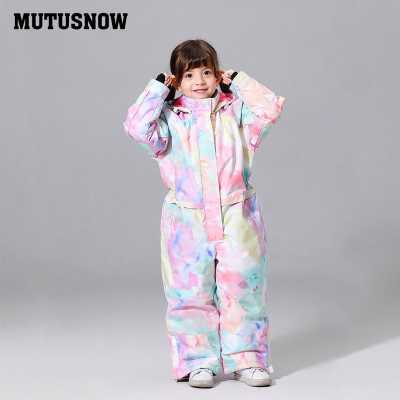 Children's ski suit One-piece Girls winter outdoor ski pants suit thickened warm waterproof windproof ski suit