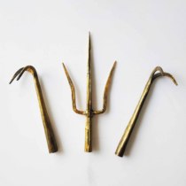 Taoist Supplies Iron Hook fork Three sleeves Golden Lacquer Hook Fork With the Banner Peach Wood Sword