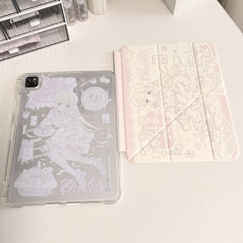 【Curly-Eared Cat】Strawberry Ji Original Girly Heart iPad Protective Case Y+ 70% off Pull-Out Slide Rail Model with Pen Slot