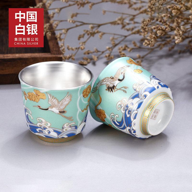 中国白银 足银990 延颈鹤望鎏银品茗杯 天猫优惠券折后￥99包邮（￥499-400）3色可选