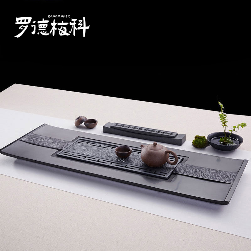Rodmyco natural kungfu tea set plate drainage black stone tea table tea sea whole hollow-out stone tea tray