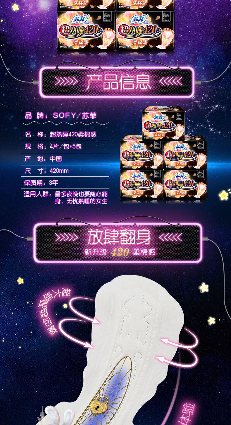 苏菲 全夜用超长420卫生巾5包 图2