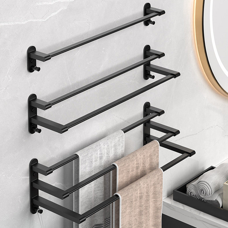 Free Punching Hair Towel Rack Makeup Room Rack Bathroom Towels Single Double-Pole Space Aluminum Hanging Rod Bath Towels Shelf
