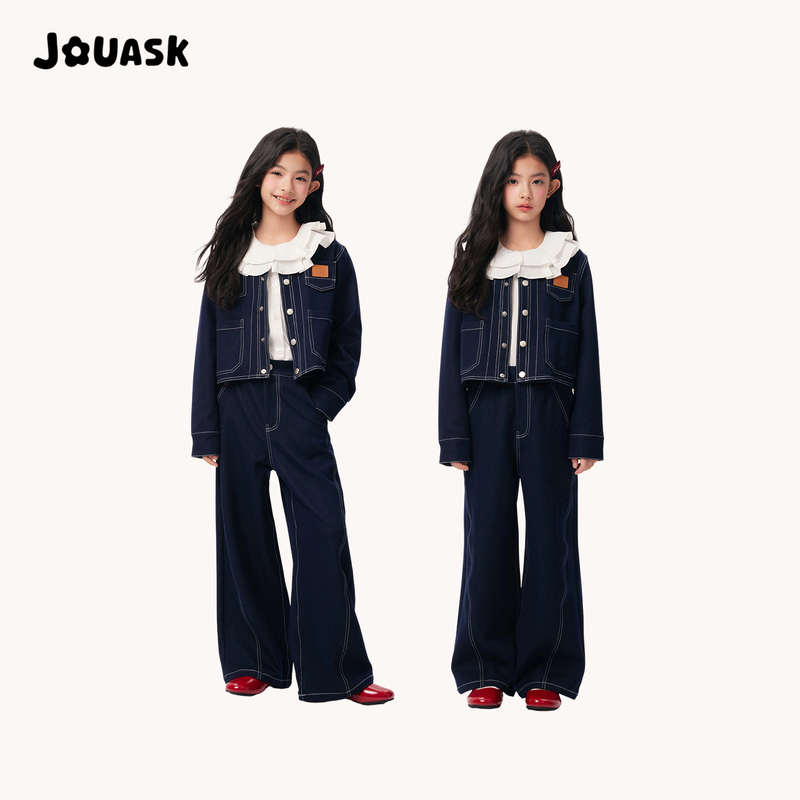 Jouask Children's Clothing Girls' Denim Suit Spring and Autumn 2026 New Style Medium and Large Children's Denim Jacket and Jeans Two-Piece Set