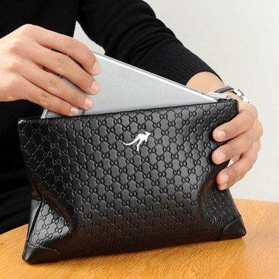 埃克斯袋鼠男士手包真皮包包青年时尚休闲手抓手拿包牛皮潮信封包