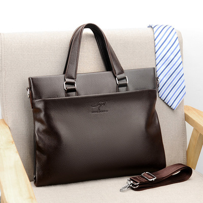 新款袋鼠真皮男商务手提公文包斜挎电脑包