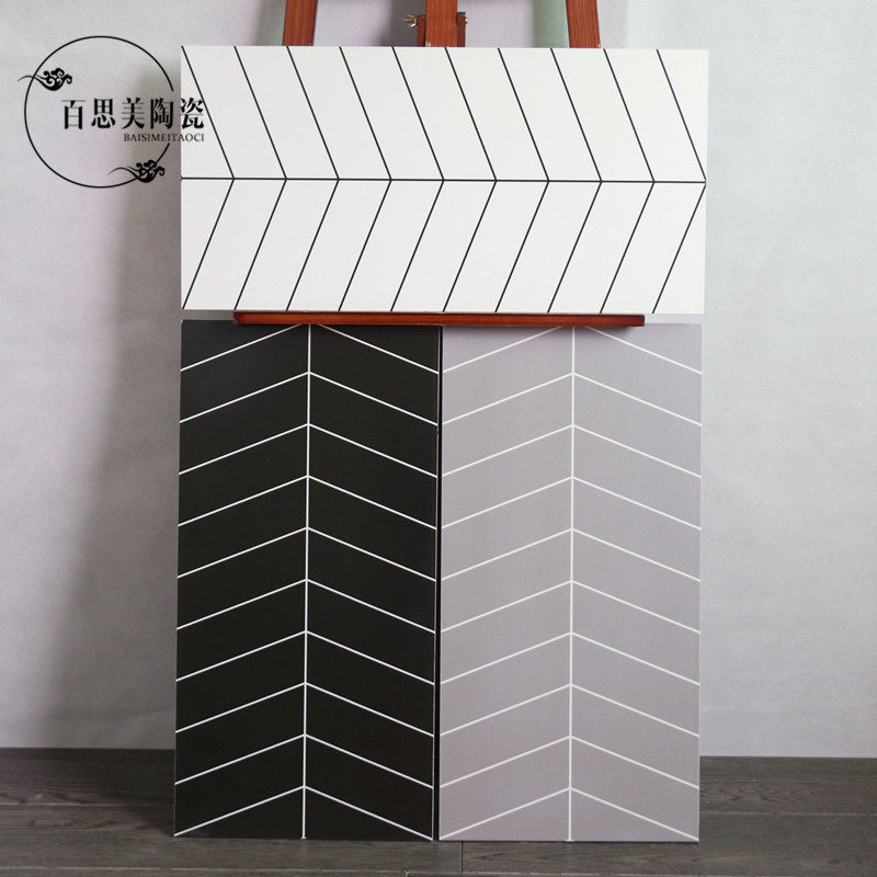 Nordic antique brick 300x600 matt black and white grey fish bone line bathroom balcony wall brick dressing room Kitchen Magnetic Brick