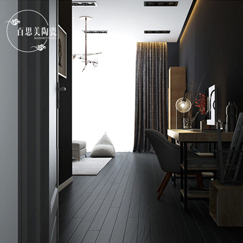 Minimalist modern black and white wood grain brick 150x800 Living room Nordic imitation wood grain balcony floor tiles anti-slip bedroom tiles