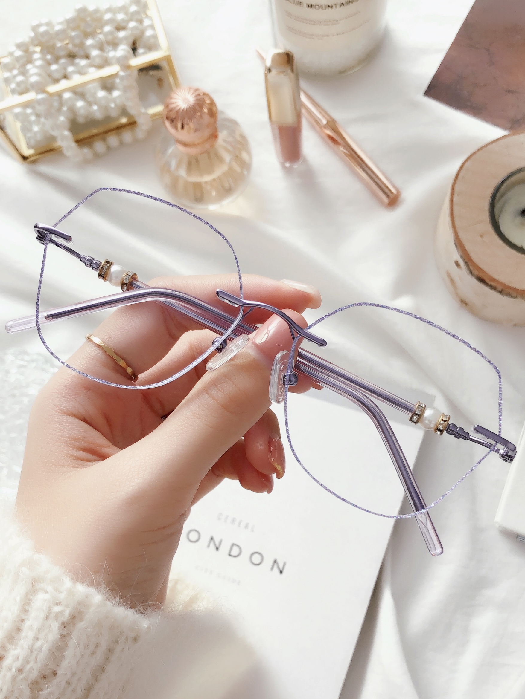 Big face thin diamond cut edge frameless myopia glasses women can be equipped with a degree Korean version of the tide of makeup net red model frame